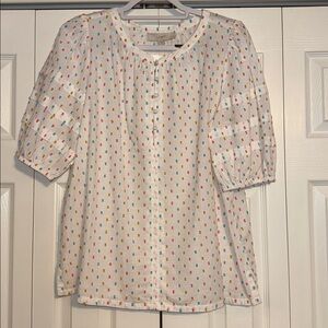 LOFT White Top with Colorful Dots NWT